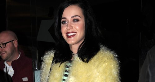 Katy Perry wearin a fur coat in London