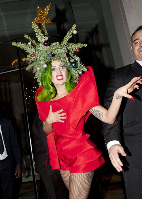 Lady Gaga dressed as a Christmas Tree