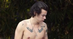 Harry Styles topless showing off new bible tattoo