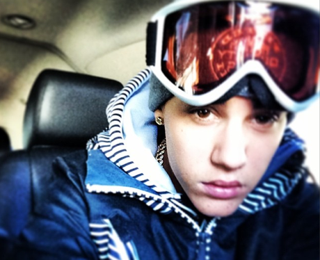 Justin Bieber wearing ski mask