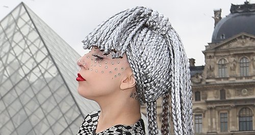 Lady Gaga attends Paris fashion week with grey wig