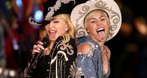 Miley Cyrus and Madonna on stage