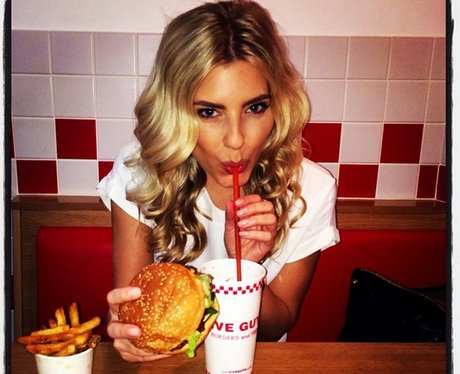 Mollie King eating a burger on instagram