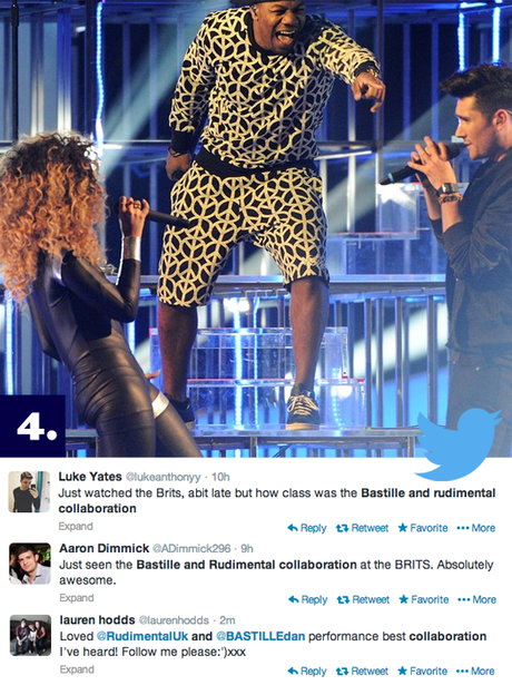 Bastille singing on stage at the BRITs with Rudimental
