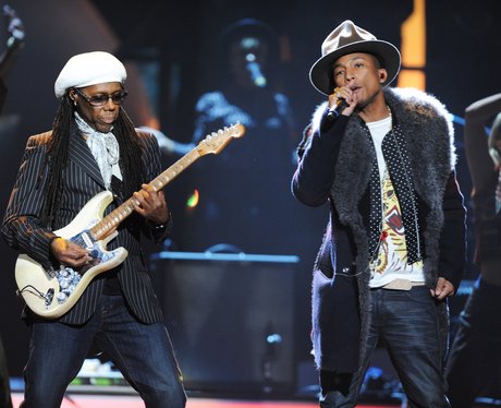Pharrell Williams and Nile Rodgers rehearsing
