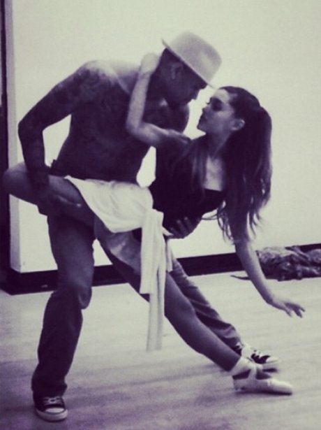 Chris Brown and Ariana Grande in rehearsals