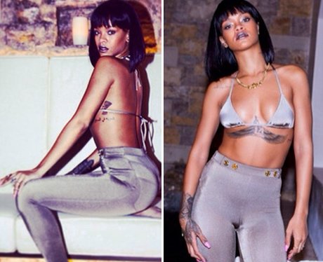 Rihanna posing in silver trousers