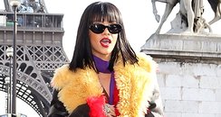 Rihanna poses by the Eiffel Tower