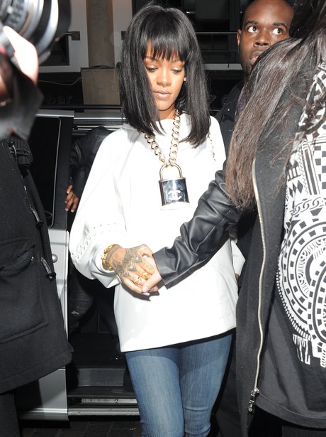 Rihanna wearing a chanel padlock necklace