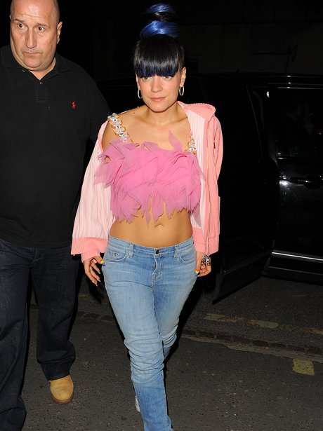 Lily Allen at her afterpaty wearing a crop top
