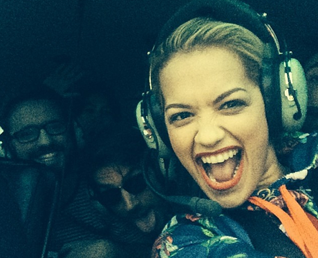 Rita Ora in a helicopter