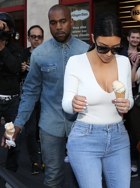 Kim and Kanye eating ice cream