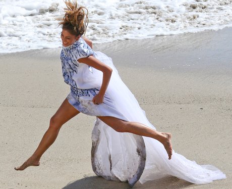 Nicole Scherzinger filming video on the beach
