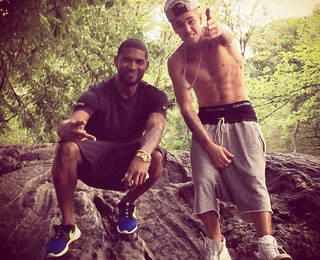 Justin Bieber topless and Usher