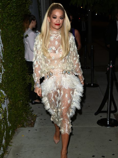 Rita Ora wearing a see through dress