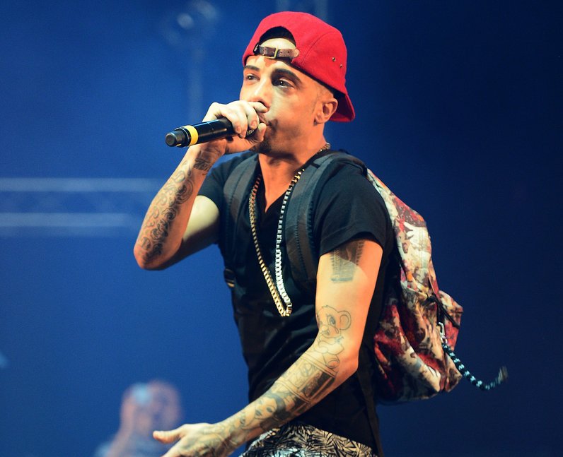 Dappy's got his hat on! The N-Dubz star performs at this year's event ...