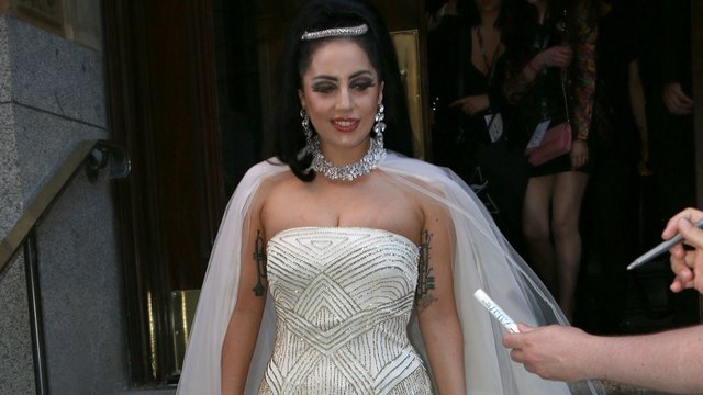 Lady Gaga wearing a wedding dress