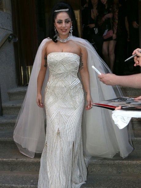 Lady Gaga wearing a wedding dress