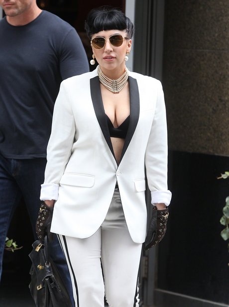 Lady Gaga in a white suit