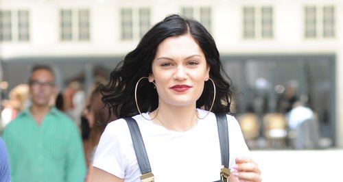 Jessie J wearing leather dungareese. 