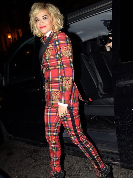 Rita Ora wearing tartan