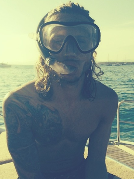 Dougie Poynter wearing a snorkell on holiday