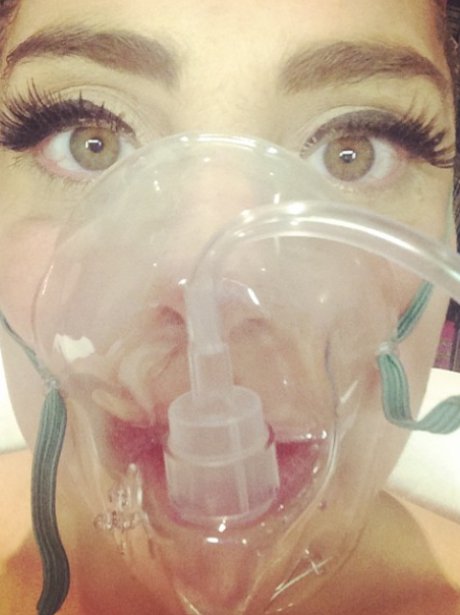 Lady Gaga with oxygen mask