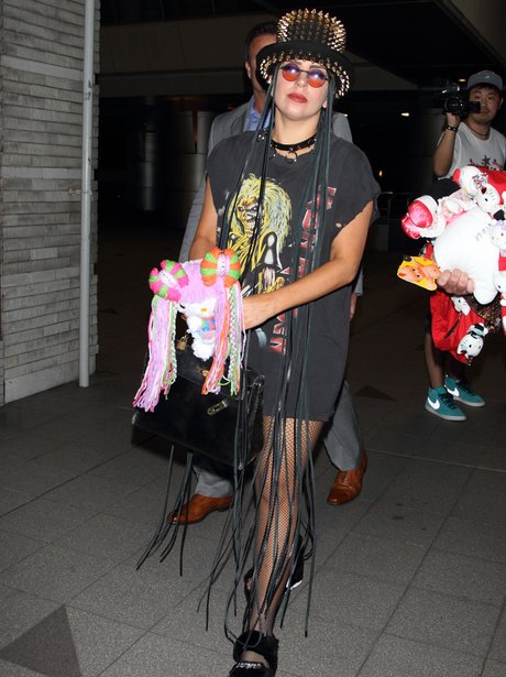 Lady Gaga wearing a studded hat