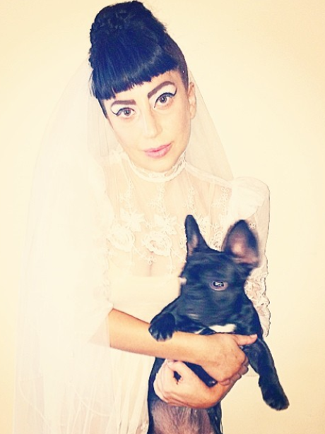 Lady Gaga wearing a wedding dress