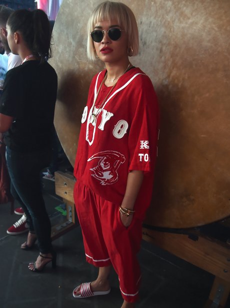 Rita Ora wearing sandals
