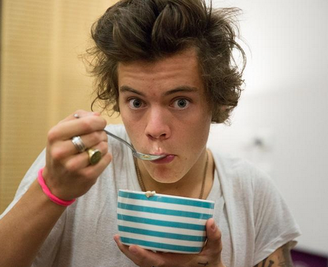 Harry Styles eating cereal