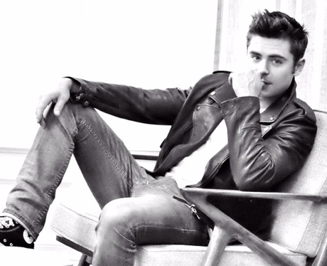 Zac Efron posing black adn white