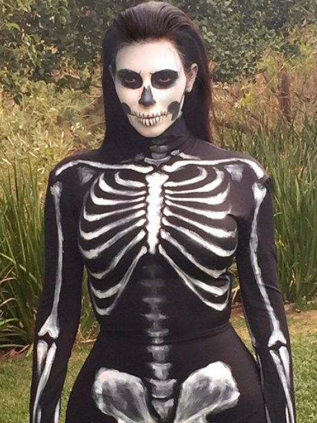 Kim Kardashian dressed as a skeleton