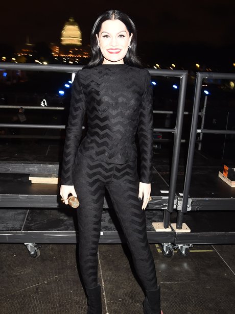 Jessie J wearing a black catsuit