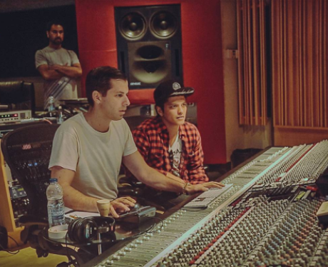 Mark Ronson and Bruno Mars in the studio