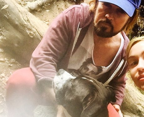 Miley and Billy Ray Cyrus seen on a Dog Hike