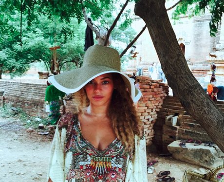 Beyonce on holiday wearing a Kaftan in Cambodia