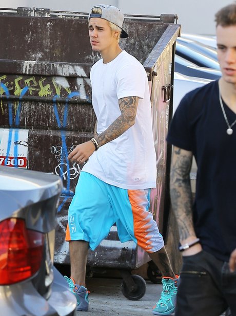 Justin Bieber wearing bright shorts