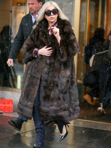 Lady Gaga wearng a fur coat