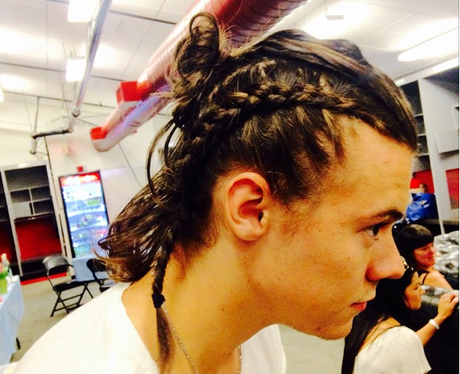 Harry Styles with braids in his hair 