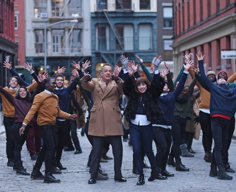 Tom Hanks and Carly Rae Jepsen filming commercial 