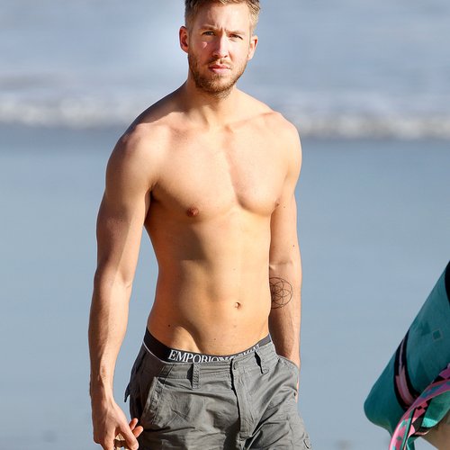 Calvin Harris topless on the beach