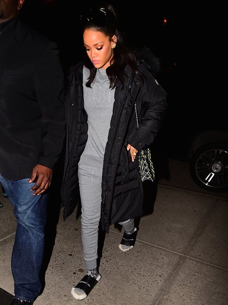 Rihanna wearing socks and slippers