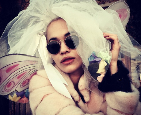 Rita Ora wearing a wedding veil