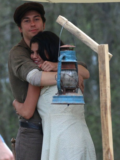 Selena Gomez and Nat Wolff on the set