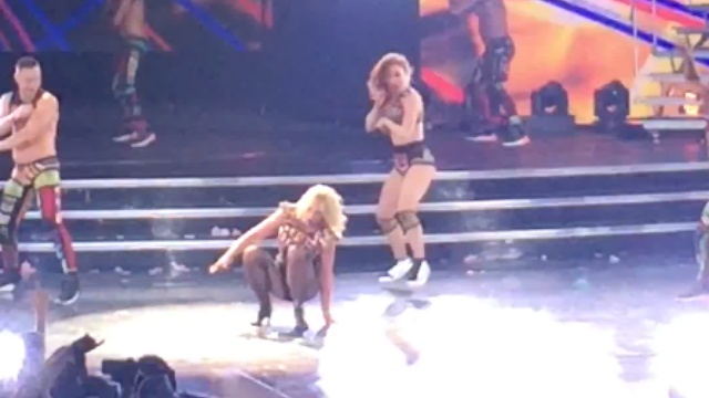 Britney Spears Falls Over On Stage