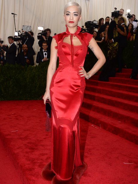 Lady in red! Rita Ora stunned in a satin gown - not an easy look to ...