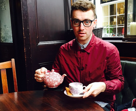 Sam Smith drinking tea