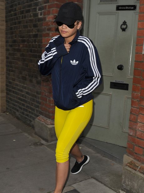 Rita Ora wearing aerobics clothes
