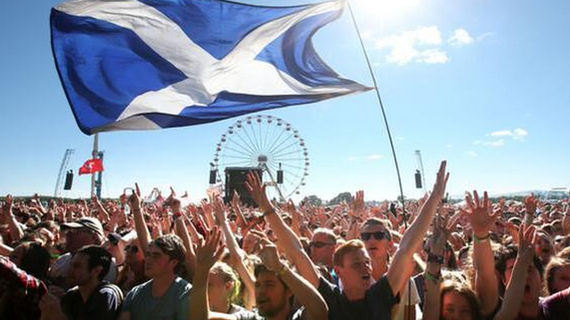 fans at T in the park with a Scotland flag